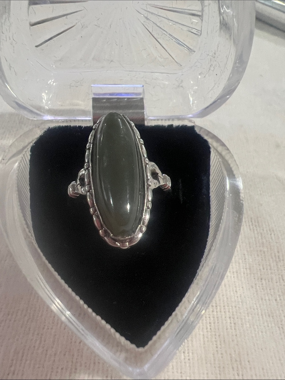B#65-Oval Green Stone Silver Ring - Women Jewelry